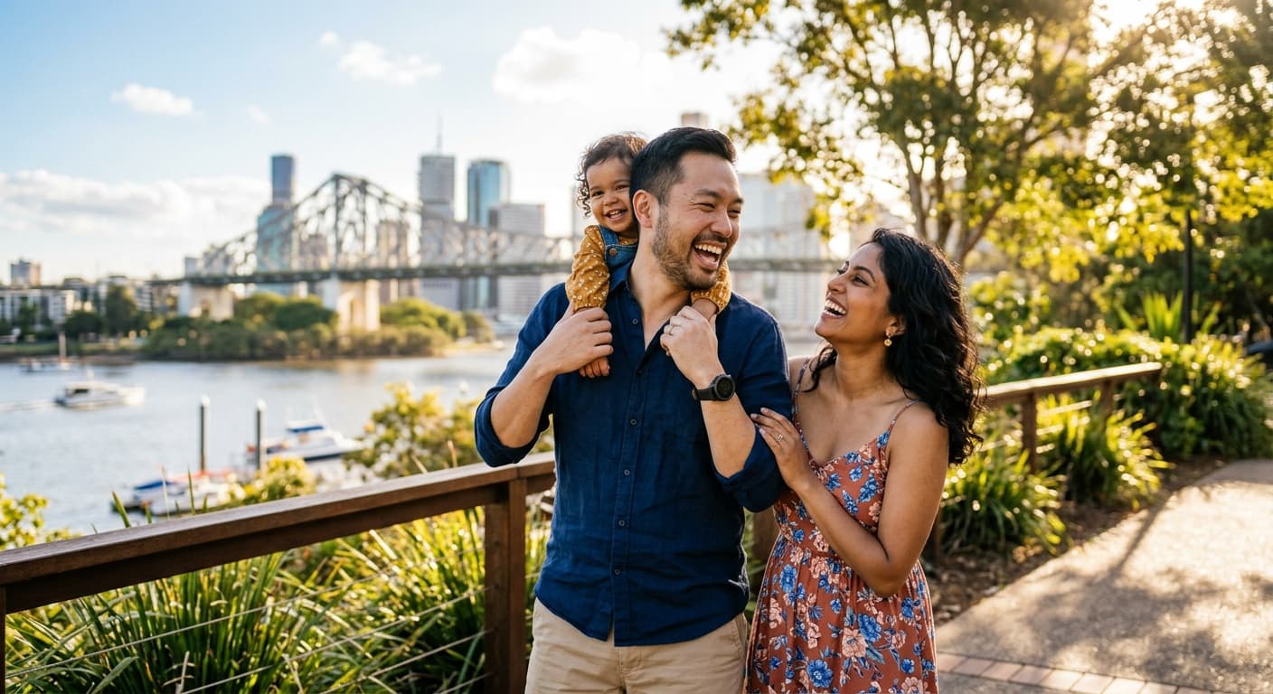 James and Priya with their toddler Anaya in their apartment